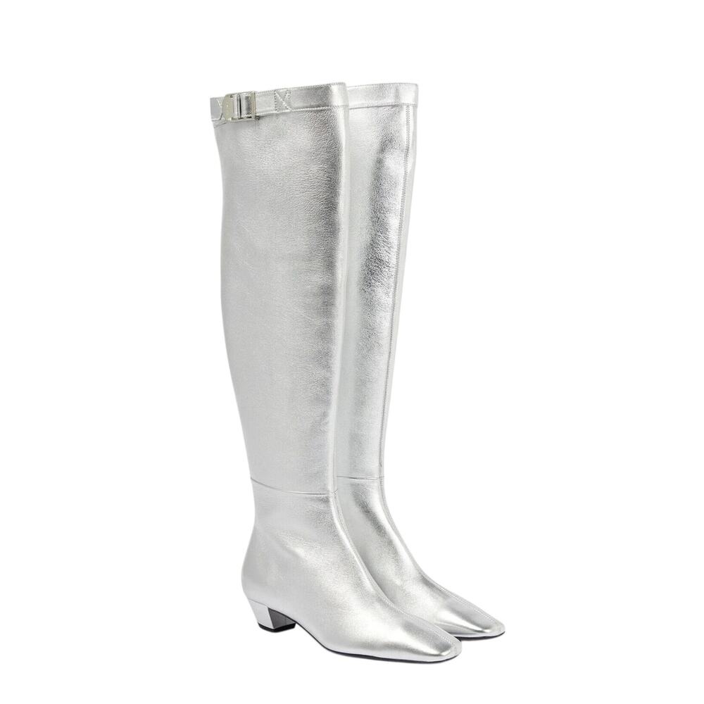 NWOB Tom Ford Over The Knee Boots EU 37.5 US 7.5 Metallic Silver Leather $2,990
